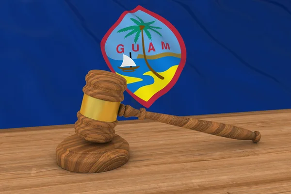 Guamanian 법 개념-판사의 뒤에 괌의 국기 망치 3d 그림 — 스톡 사진