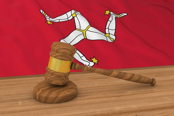Manx Law Concept - Bandera de la Isla de Man Detrás del Martillo del Juez Ilustración 3D —  Fotos de Stock