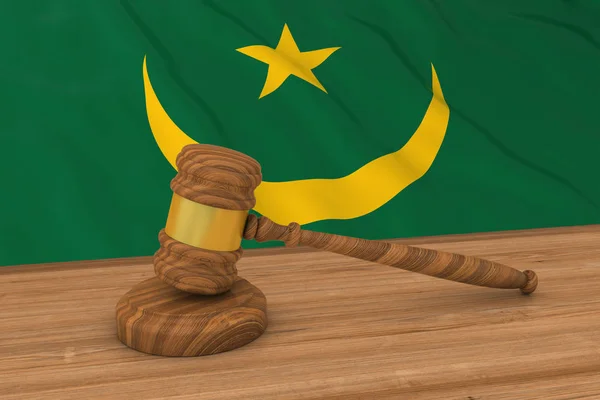 Mauritania Concepto de Derecho - Bandera de Mauritania Detrás del Martillo del Juez Ilustración 3D —  Fotos de Stock