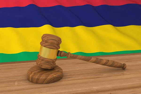 Mauritiska begrepp - flagga Mauritius bakom domarens ordförandeklubba 3d Illustration — Stockfoto