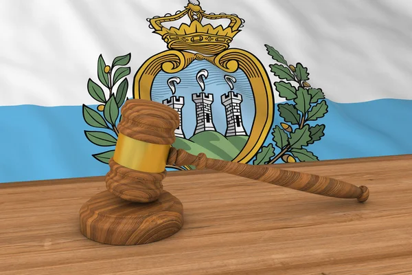 Sammarinese Law Concept - Flag of San Marino Behind Judge's Gavel 3D Illustration — Stock Photo, Image