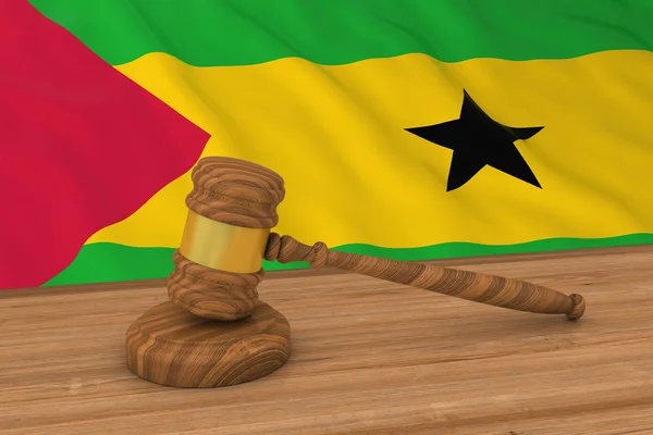 Conceito de Direito de São Tomé e Príncipe - Bandeira de São Tomé e Príncipe por trás da ilustração 3D do Gavel do Juiz — Fotografia de Stock