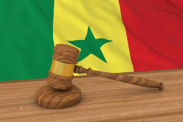 세네갈 법 개념-판사의 뒤에 세네갈의 국기 망치 3d 그림 — 스톡 사진