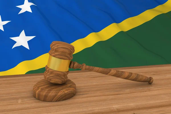 Solomon Island Law Concept - Flag of Solomon Islands Behind Judge\'s Gavel 3D Illustration