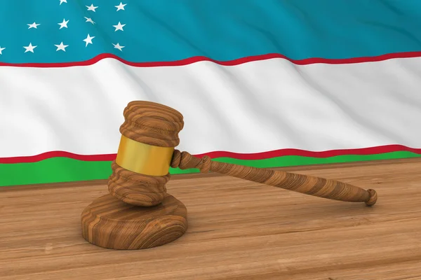 Concetto di legge uzbeko - Bandiera dell'Uzbekistan dietro l'illustrazione Gavel 3D del giudice — Foto Stock