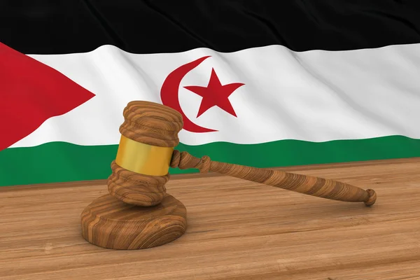 Concepto jurídico saharaui - Bandera del Sáhara Occidental Detrás del martillo del juez Ilustración 3D —  Fotos de Stock