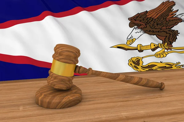 American Samoan Law Concept - Bandiera della Samoa Americane dietro l'illustrazione Gavel 3D del giudice — Foto Stock