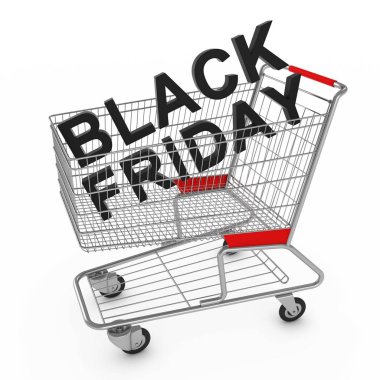 3D Black Friday metin süpermarket alışveriş sepeti 3d çizim