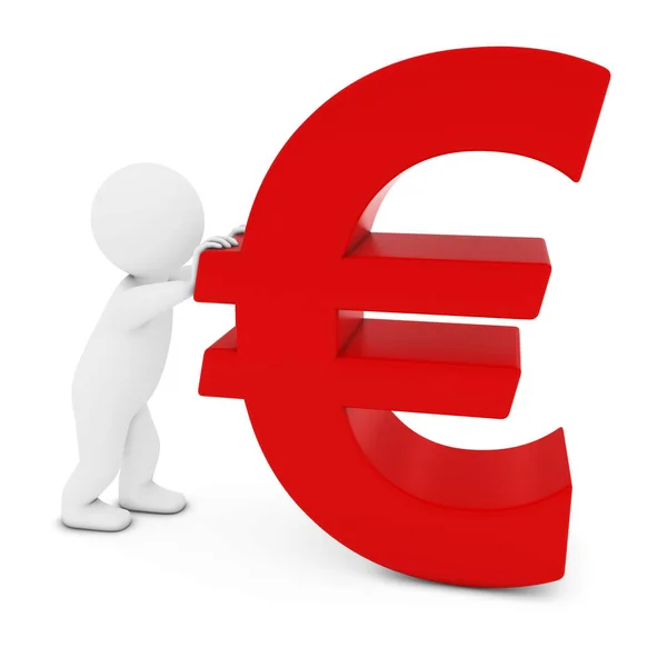 3D man teken duwen rood Euro symbool 3d illustratie — Stockfoto