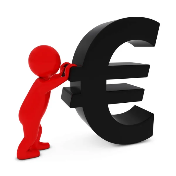 3D man teken duwen zwarte Euro symbool 3d illustratie — Stockfoto