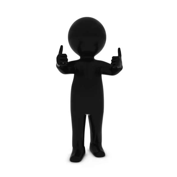 Чорний 3D персонаж людини з двома пальцями вгору 3D ілюстрація — стокове фото