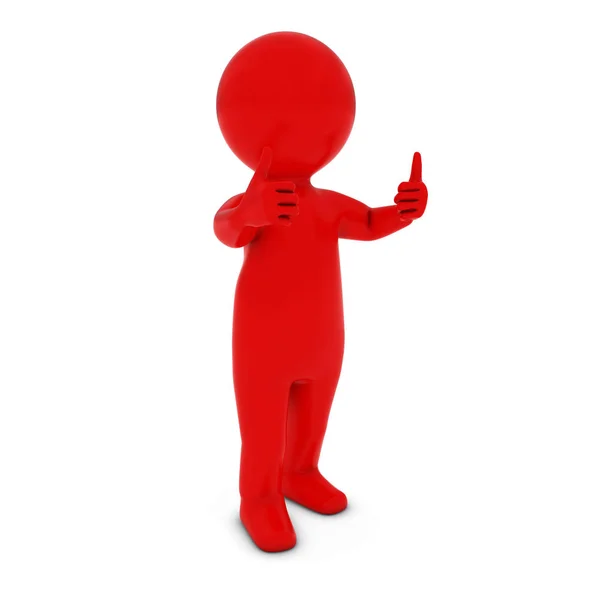 Personaje rojo del hombre 3D con dos pulgares hacia arriba Ilustración 3D —  Fotos de Stock