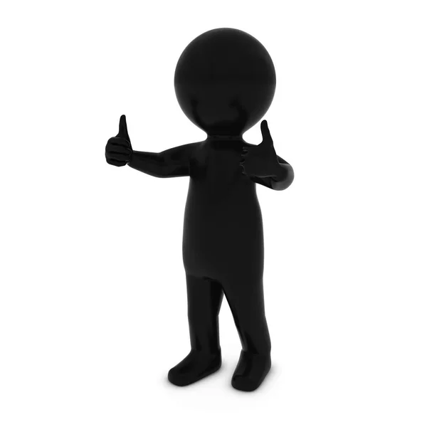 Czarny 3d charakter człowieka z dwa kciuki do góry ilustracja 3d — Zdjęcie stockowe