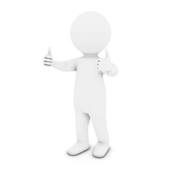 White 3D Man Character with Two Thumbs Up 3D Illustration — Stock Photo, Image