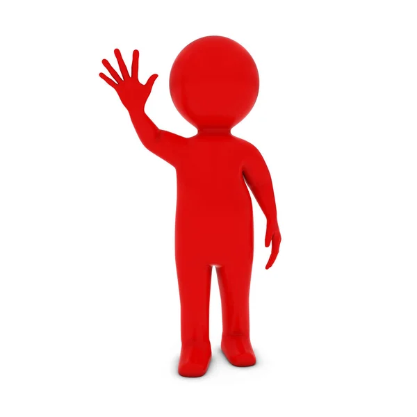 Red 3D Man Character Waving 3D Illustration — Stock Photo, Image