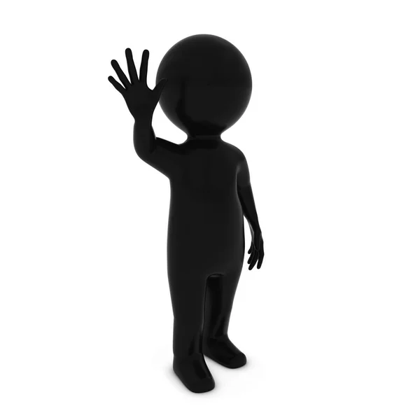 Czarny 3d charakter człowiek macha ilustracja 3d — Zdjęcie stockowe
