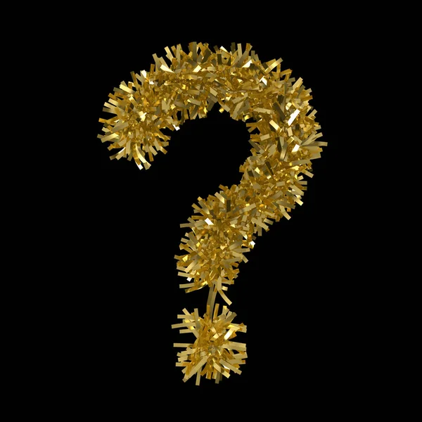 Pregunta Marca hecha de oro Navidad Tinsel aislado en negro - Ilustración 3D — Foto de Stock