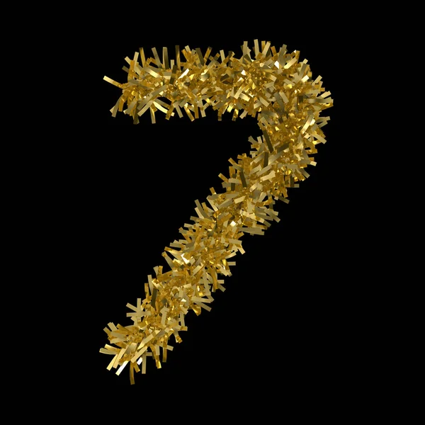 Nummer zeven gemaakt van goud kerst Tinsel geïsoleerd op zwart - 3d illustratie — Stockfoto