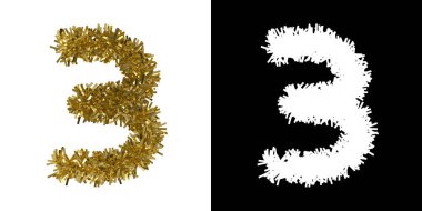 Numara üç Noel Tinsel Alfa maskesi - 3d resimde kırpma için kanalı ile