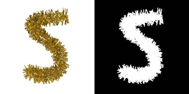 Number Five Christmas Tinsel with Alpha Mask Channel for Clipping - 3D Illustration
