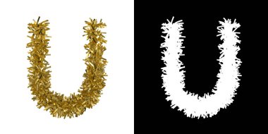 U harfi Noel Tinsel Alfa maskesi - 3d resimde kırpma için kanalı ile