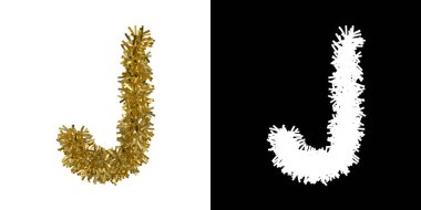 J harfi Noel Tinsel Alfa maskesi - 3d resimde kırpma için kanalı ile