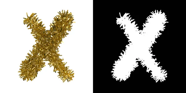 Буква X новорічної мішури з маскою альфа-канал для відсікання ілюстрації - 3d — стокове фото