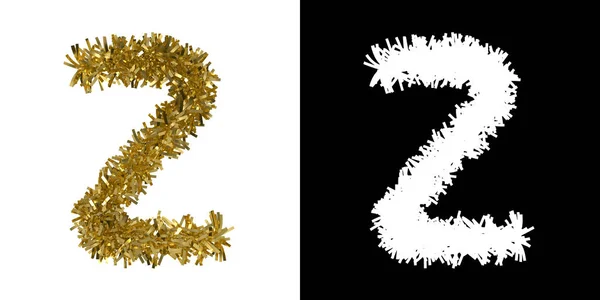 Letter Z kerst Tinsel met alfakanaal van het masker voor knippen - 3d illustratie — Stockfoto
