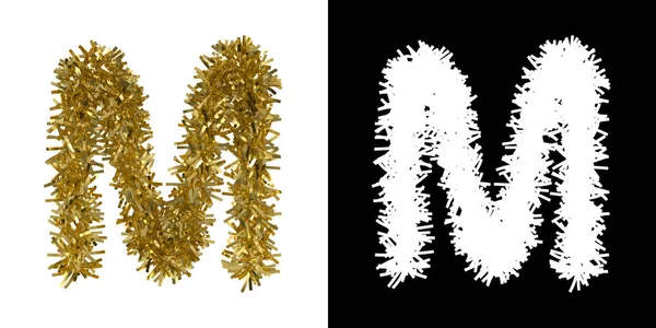 Letter M Christmas Tinsel with Alpha Mask Channel for Clipping - 3D Illustration — Stock Photo, Image