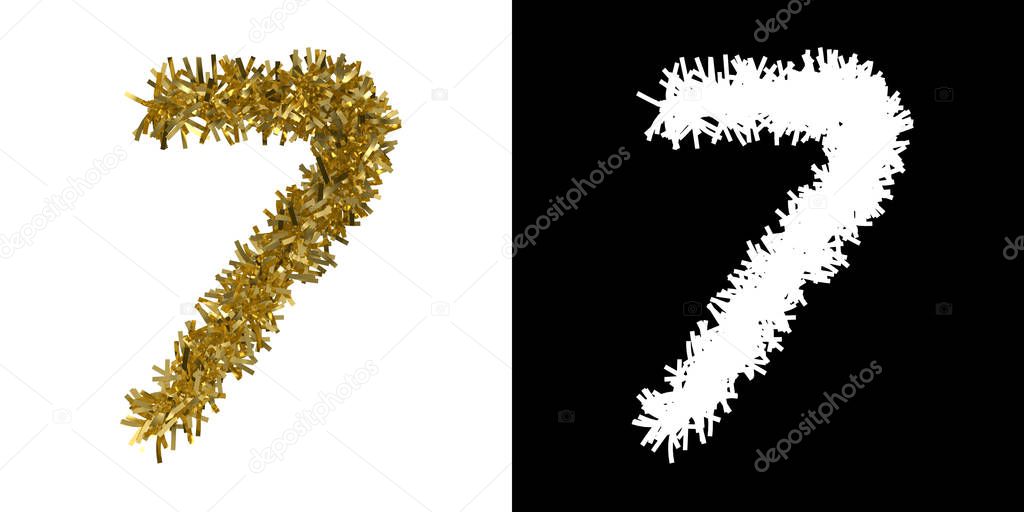 Number Seven Christmas Tinsel with Alpha Mask Channel for Clipping - 3D Illustration