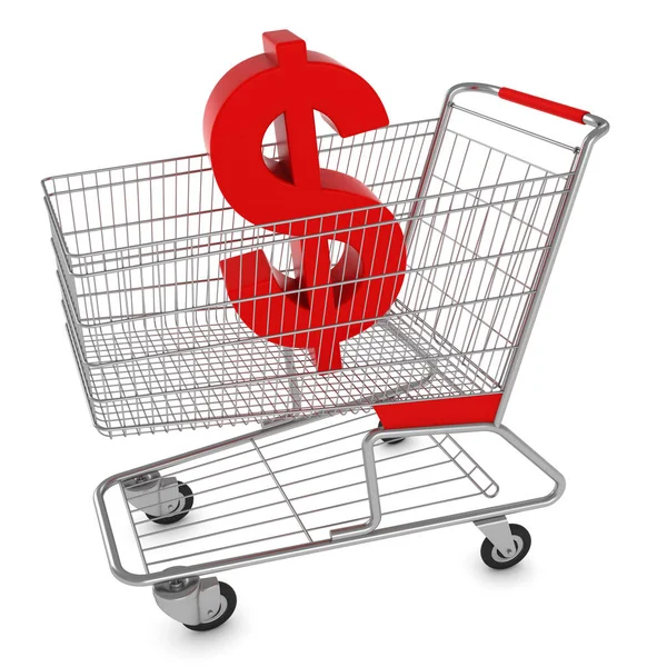 Alışveriş sepeti ile dolar üzerinde beyaz - 3d illüstrasyon izole işareti — Stok fotoğraf