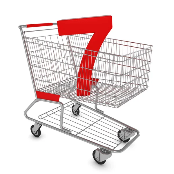 Carrinho de Compras com Número Sete Isolado em Branco - Ilustração 3D — Fotografia de Stock