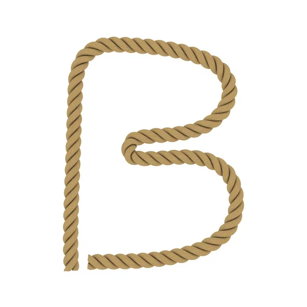 Буква B, сделанная из веревки, изолированной на белой трехмерной иллюстрации — стоковое фото