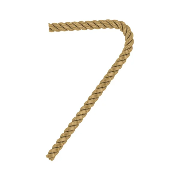 Numéro sept fabriqué à partir de corde isolée sur l'illustration 3D blanche — Photo