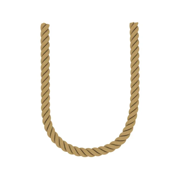 Літера U, зроблена з мотузки ізольована на білому 3D ілюстрації — стокове фото