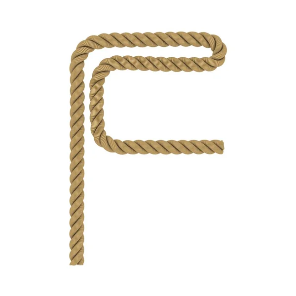 Buchstabe f aus Seil isoliert auf weißer 3D-Abbildung — Stockfoto