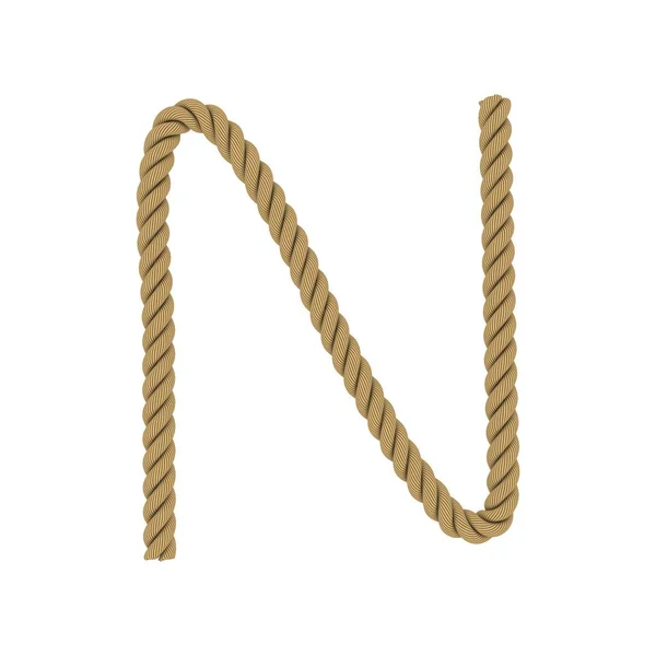 Letra N hecha de cuerda aislada en blanco Ilustración 3D — Foto de Stock