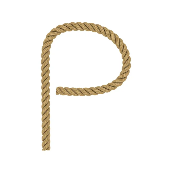Písmeno P z lana izolované na bílém 3d ilustrace — Stock fotografie