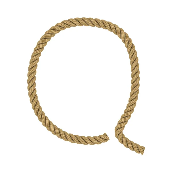 Kötél elszigetelt fehér készült Q betű 3D-s illusztráció — Stock Fotó