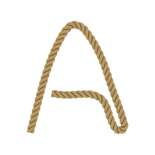 Letter A made from Rope Isolated on White 3D Illustration — Stock Photo, Image