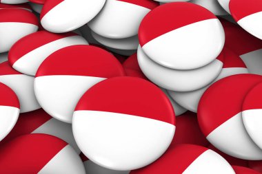 Monaco / Endonezya rozetleri arka plan - Monakolu / Endonezya bayrağı yığını düğmeleri 3d çizim