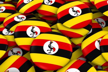 Uganda rozetleri arka plan - Uganda bayrağı yığını düğmeleri 3d çizim