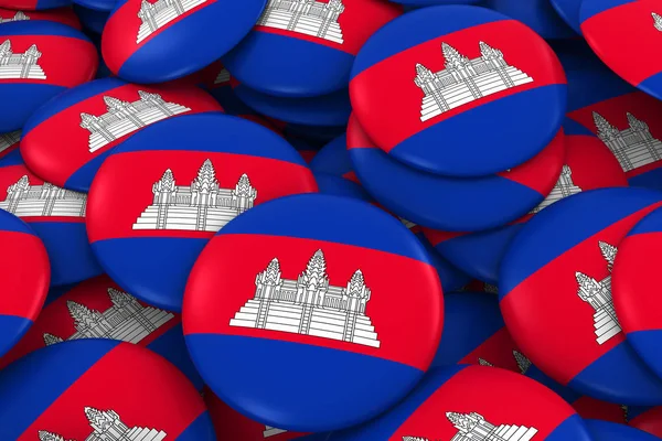 Cambodge Badges Contexte - Pile de boutons de drapeau cambodgien Illustration 3D — Photo