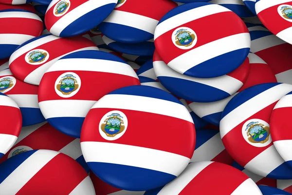 Insignias de Costa Rica Antecedentes - Pila de botones de bandera de Costa Rica Ilustración 3D —  Fotos de Stock