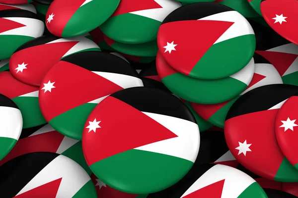 Jordan Badges fundo - Pilha de botões de bandeira jordaniana ilustração 3D — Fotografia de Stock