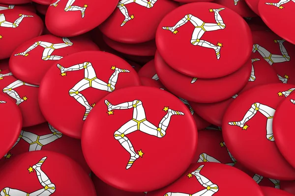 Insignias de Isla de Man Fondo - Pila de botones de bandera Manx Ilustración 3D —  Fotos de Stock