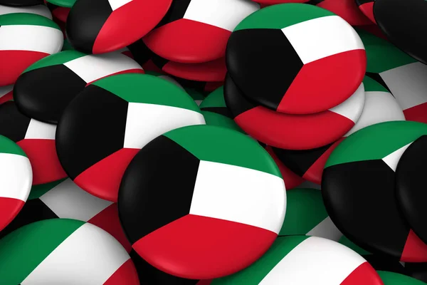 Fundo de emblemas do Kuwait - Pilha de botões de bandeira do Kuwait Ilustração 3D — Fotografia de Stock