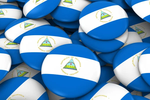 Nicaragua Badges achtergrond - stapel van Nicaraguaanse vlag knoppen 3d illustratie — Stockfoto