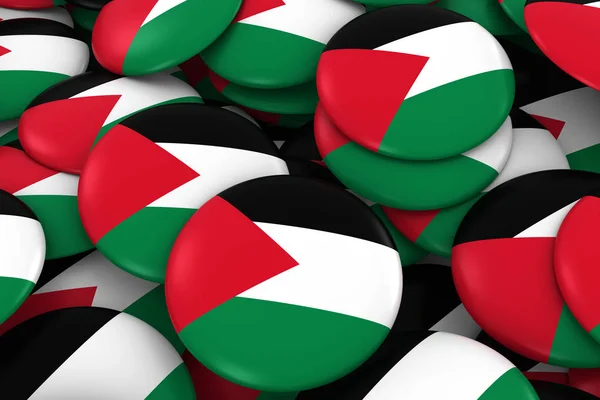 Palestina Insignias Antecedentes - Montón de botones de bandera palestina Ilustración 3D — Foto de Stock