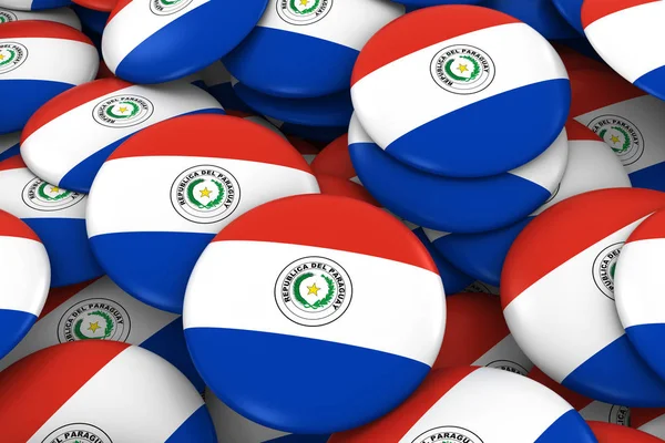 Paraguay jelvények háttér - halom paraguayi zászló gombok 3D-s illusztráció — Stock Fotó